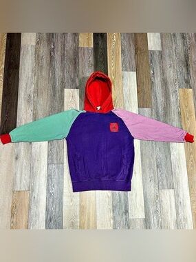 Men’s Colorblock Hoodie - Purple Body with Red Hood & Mint/Pink Sleeves